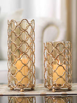 Golden Metal Hollow Glass Vase - Cappucci Living