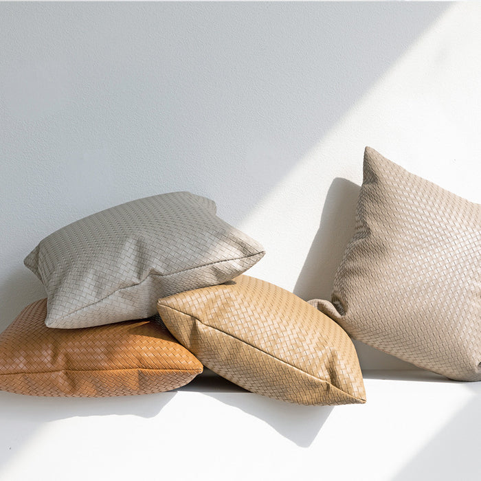 Minimalist PU leather pillow cover with feather velvet filling