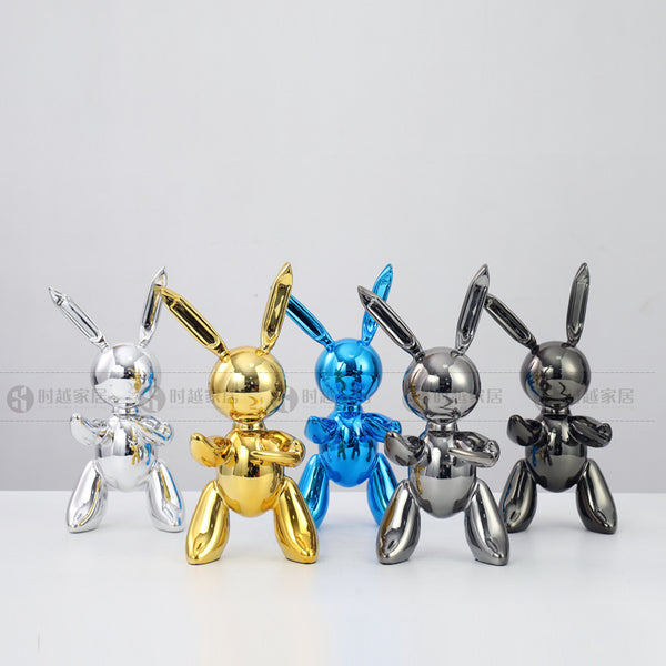 Shiny Balloon Rabbit Resin Art Sculpture – Playful Animal Figurine for Home Decor