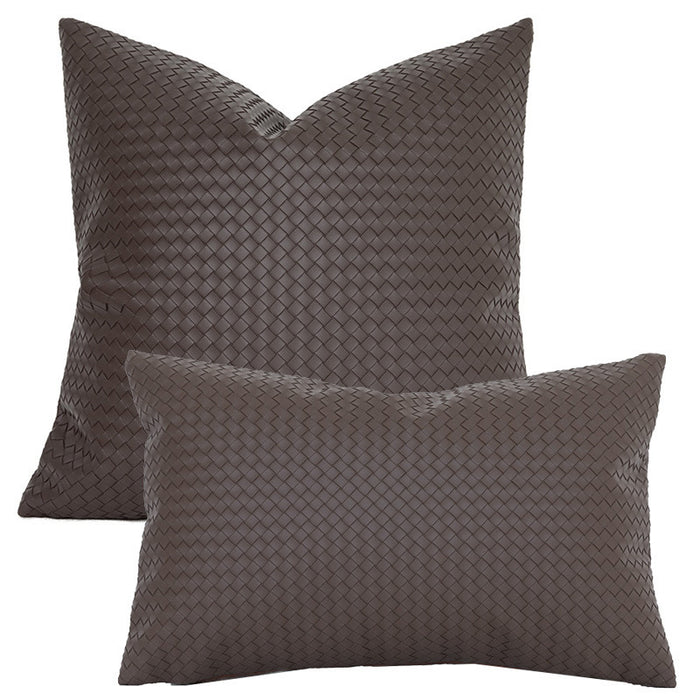 Woven Textured PU Leather Throw Pillow Cover - Cappucci Living