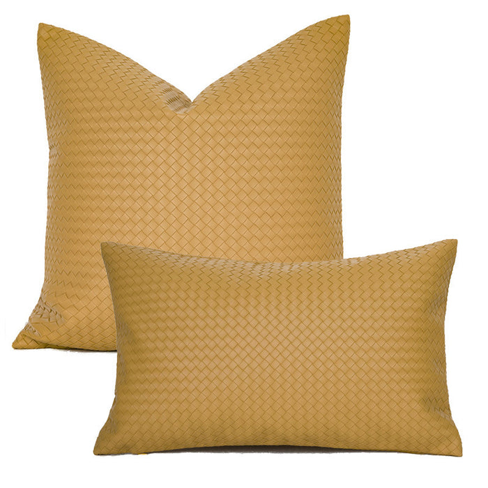 Woven Textured PU Leather Throw Pillow Cover - Cappucci Living