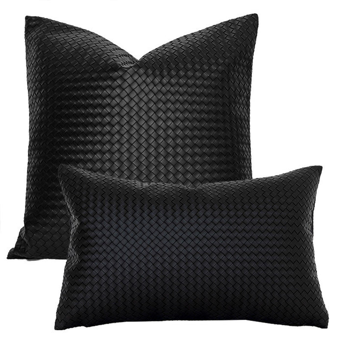 Woven Textured PU Leather Throw Pillow Cover - Cappucci Living