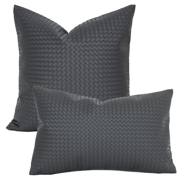 Woven Textured PU Leather Throw Pillow Cover - Cappucci Living