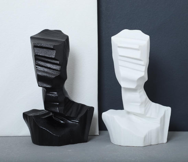 Minimalist resin art sculpture in black and white for contemporary home styling