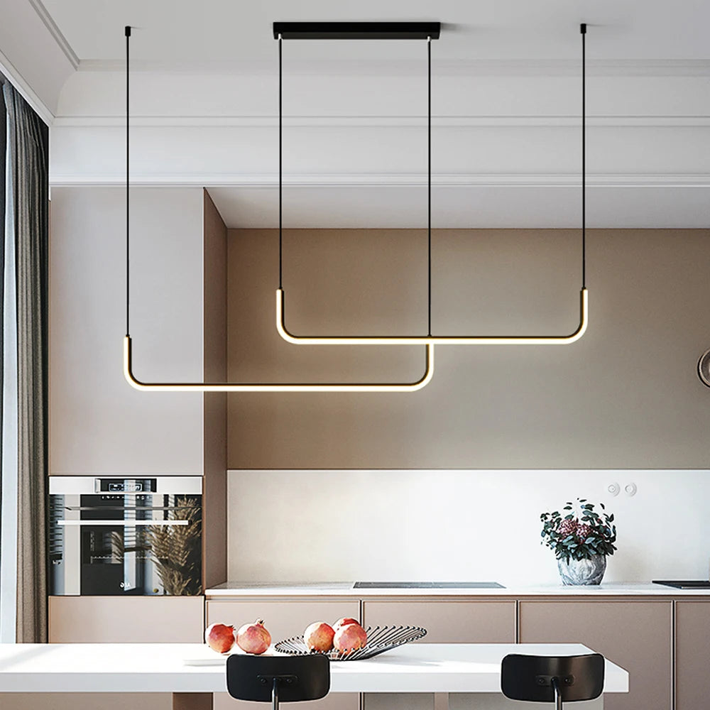Black Minimalist LED Pendant Light for Dining Room