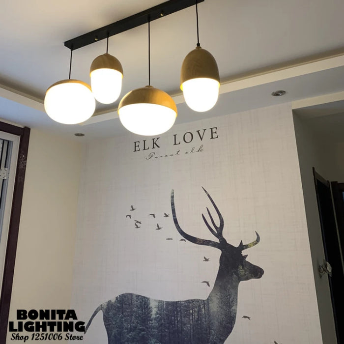 Wood Grain Iron Hanging Light with Milky Glass