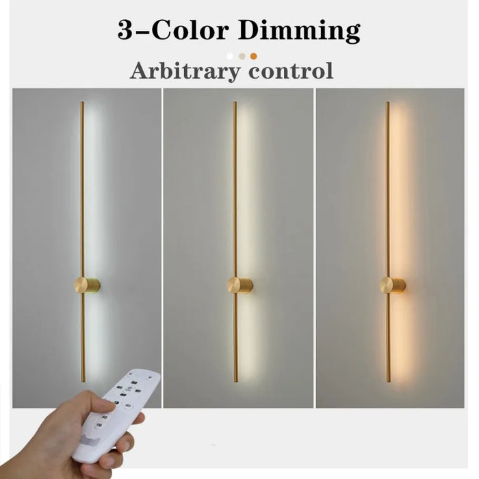 Wall-mounted light fixture with three color settings controlled by a remote.