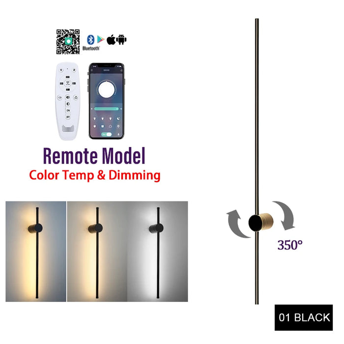 Light fixture with remote control and smartphone app, featuring color temperature and dimming capabilities.
