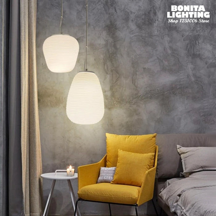 Simplistic White Stripe Glass Cord Pendant Lamp - Cappucci Living