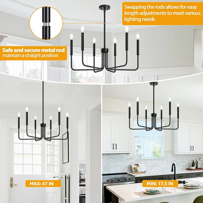 Vintage-Inspired Black Chandelier for Kitchen Island