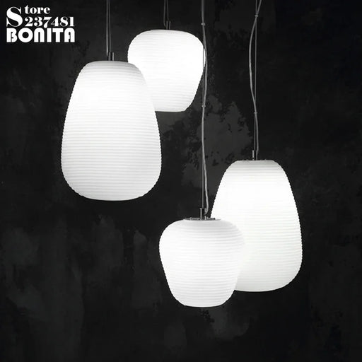 Modern White Stripe Glass Pendant Light for Bedroom