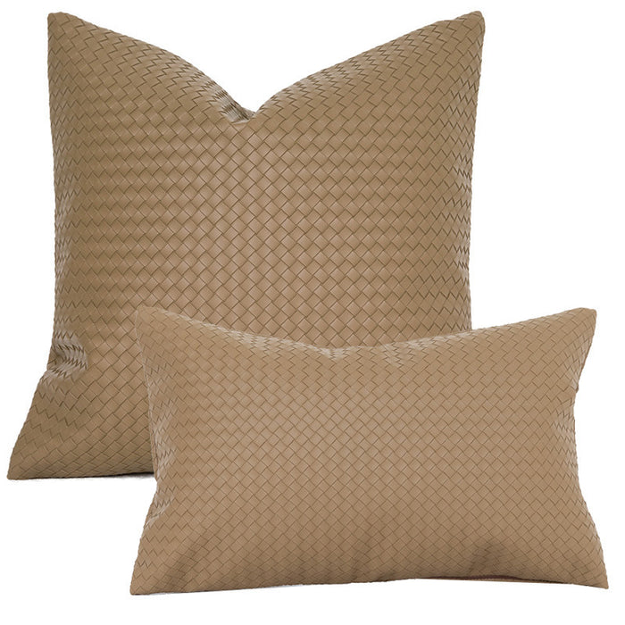 Woven Textured PU Leather Throw Pillow Cover - Cappucci Living