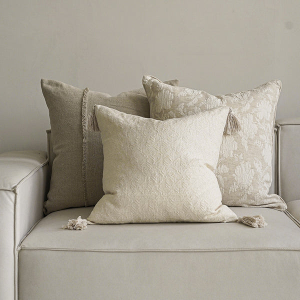 Beige cotton linen throw pillow cover for couch