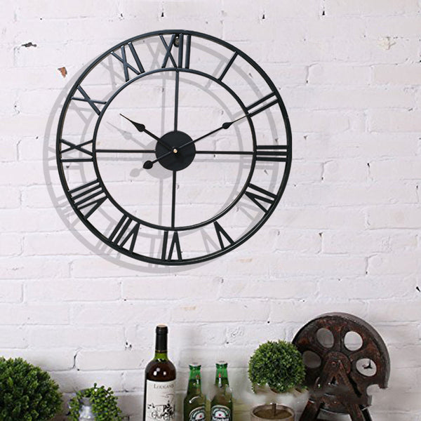 Vintage wrought iron round wall clock for home décor – European-style metal clock in multiple colors