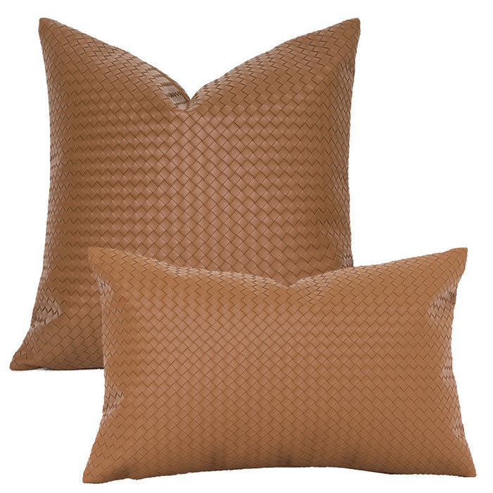 Woven Textured PU Leather Throw Pillow Cover - Cappucci Living